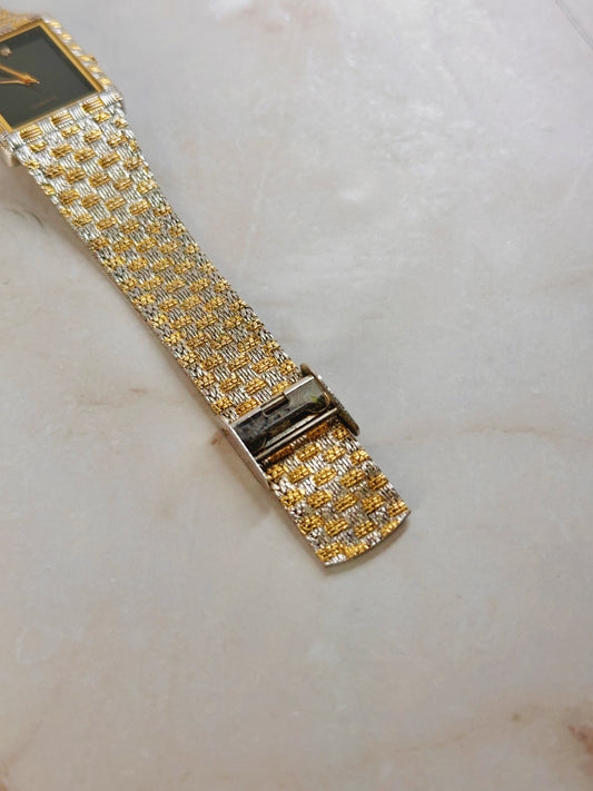 Two-Tone Gold & Silver Dress Watch – Black Dial – Quartz – Square Case Vintage Style