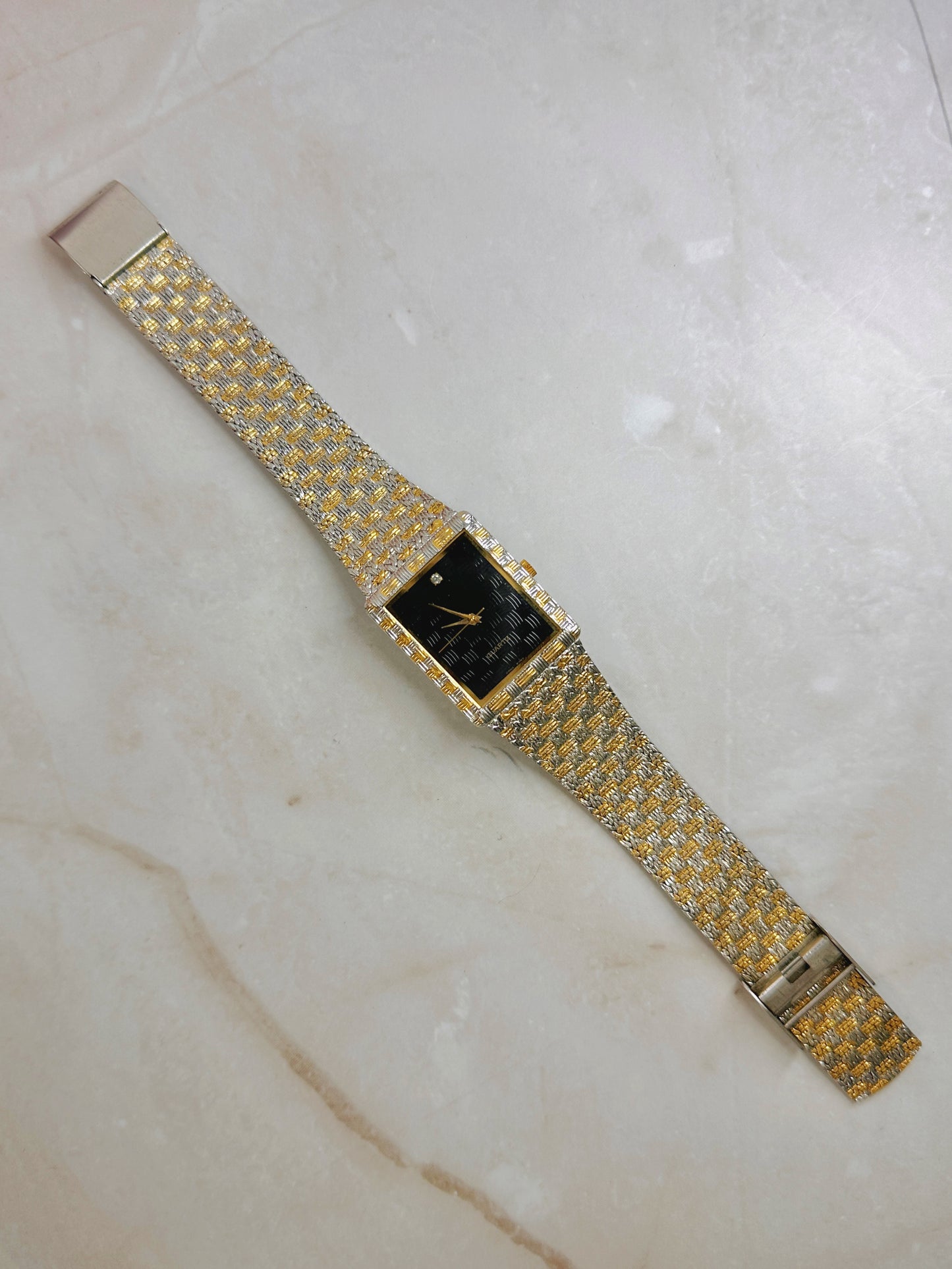 Two-Tone Gold & Silver Dress Watch – Black Dial – Quartz – Square Case Vintage Style