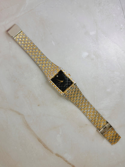 Two-Tone Gold & Silver Dress Watch – Black Dial – Quartz – Square Case Vintage Style