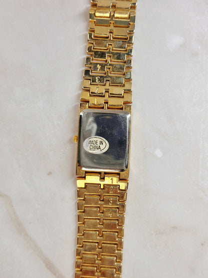 Geneva Petite Square Gold-Tone Watch – Crystal Markers – Textured Bracelet – Water Resistant