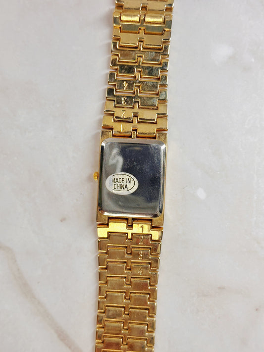 Geneva Petite Square Gold-Tone Watch – Crystal Markers – Textured Bracelet – Water Resistant
