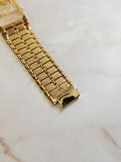Geneva Petite Square Gold-Tone Watch – Crystal Markers – Textured Bracelet – Water Resistant