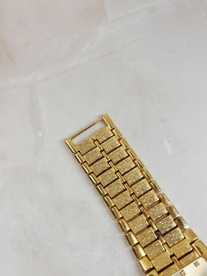 Geneva Petite Square Gold-Tone Watch – Crystal Markers – Textured Bracelet – Water Resistant