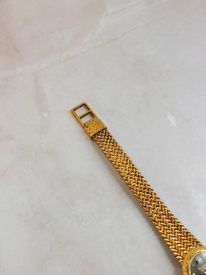 Bulova Petite Oval Gold-Tone Watch – Black Dial – Diamond Accent – Woven Bracelet