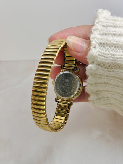 Timex Petite Round Gold-Tone Watch – White Dial Arabic Numerals – 30M Water Resistant – New Battery