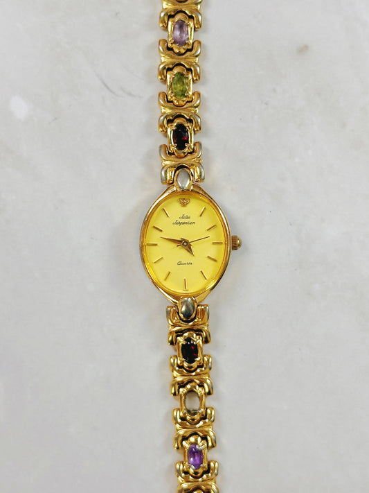 Jules Jurgensen Gold-Tone Ladies Watch – Gemstone Bracelet – Quartz
