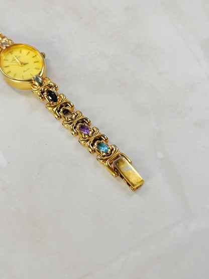 Jules Jurgensen Gold-Tone Ladies Watch – Gemstone Bracelet – Quartz