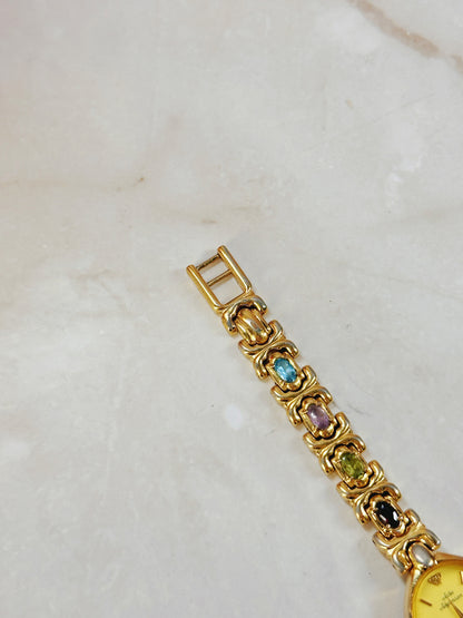 Jules Jurgensen Gold-Tone Ladies Watch – Gemstone Bracelet – Quartz