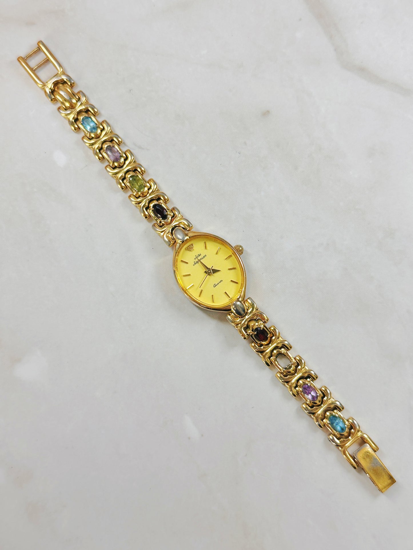 Jules Jurgensen Gold-Tone Ladies Watch – Gemstone Bracelet – Quartz