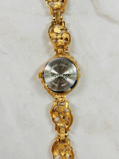 OnTime Gold-Tone Ladies Watch – Ornate Filigree Bracelet – Marcasite Style