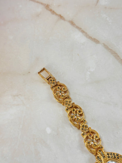 OnTime Gold-Tone Ladies Watch – Ornate Filigree Bracelet – Marcasite Style