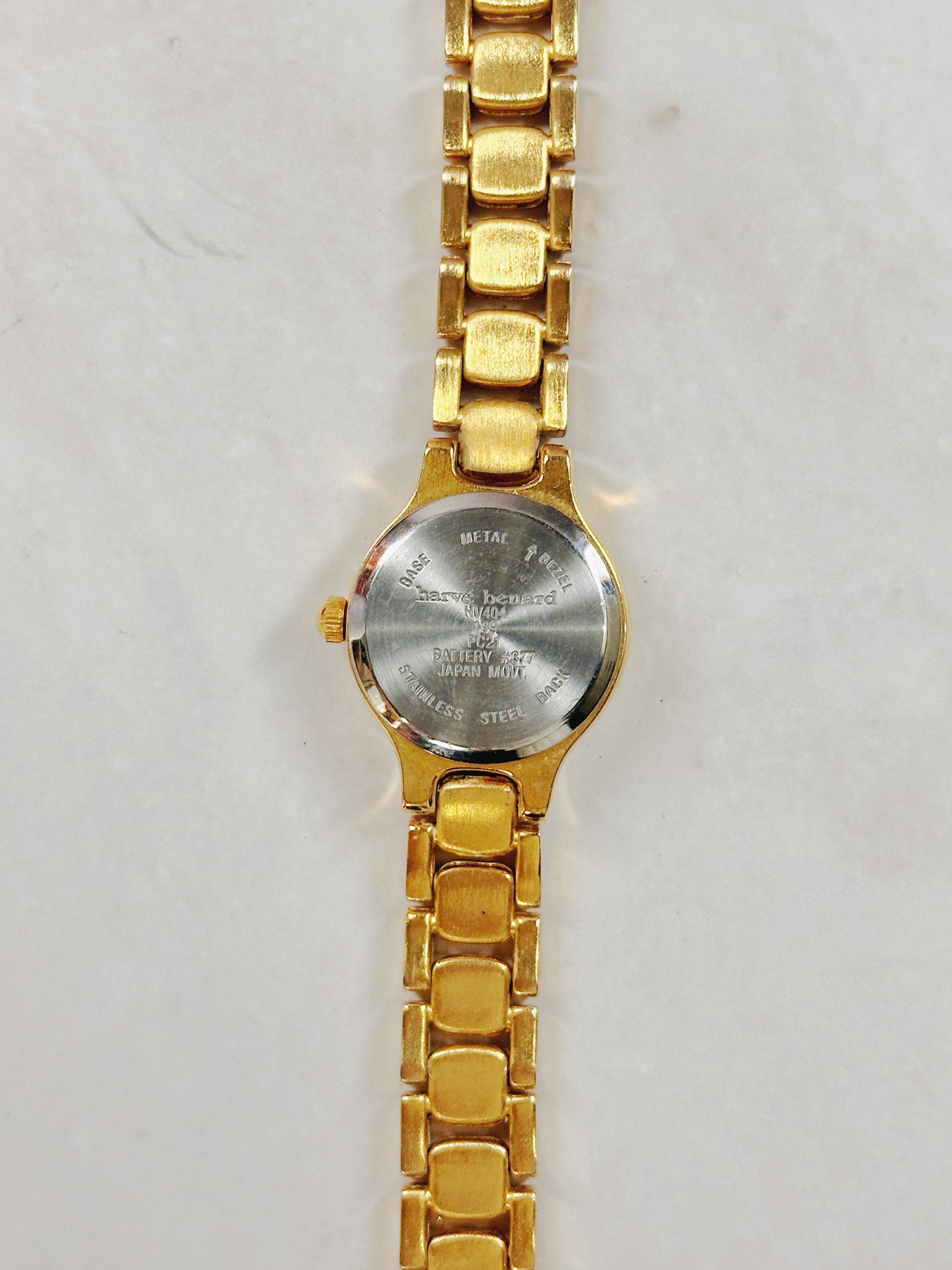 Harvé Benard Gold-Tone Ladies Watch – Crystal Bezel – Elegant Dress Style