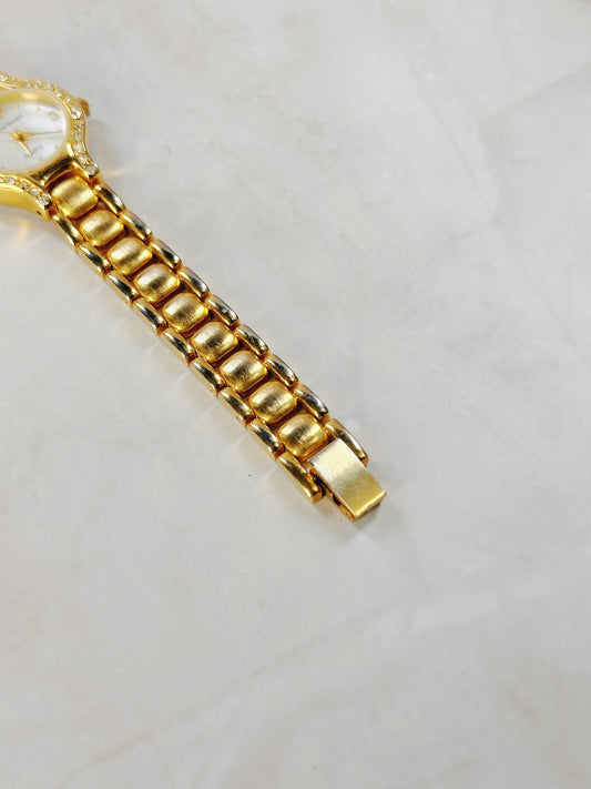 Harvé Benard Gold-Tone Ladies Watch – Crystal Bezel – Elegant Dress Style