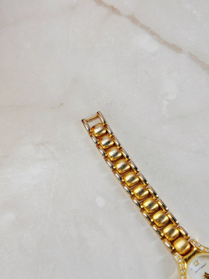 Harvé Benard Gold-Tone Ladies Watch – Crystal Bezel – Elegant Dress Style