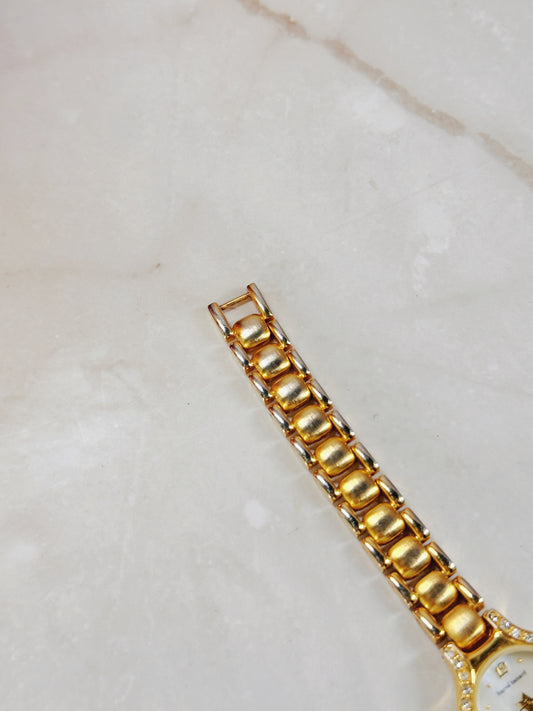 Harvé Benard Gold-Tone Ladies Watch – Crystal Bezel – Elegant Dress Style