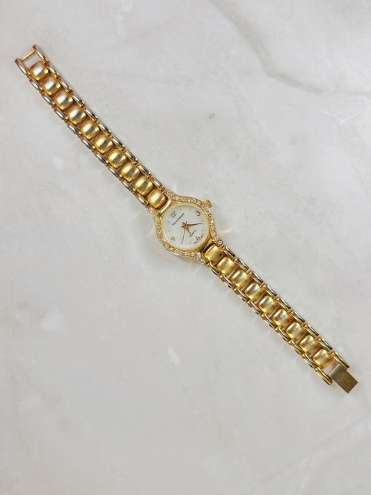 Harvé Benard Gold-Tone Ladies Watch – Crystal Bezel – Elegant Dress Style