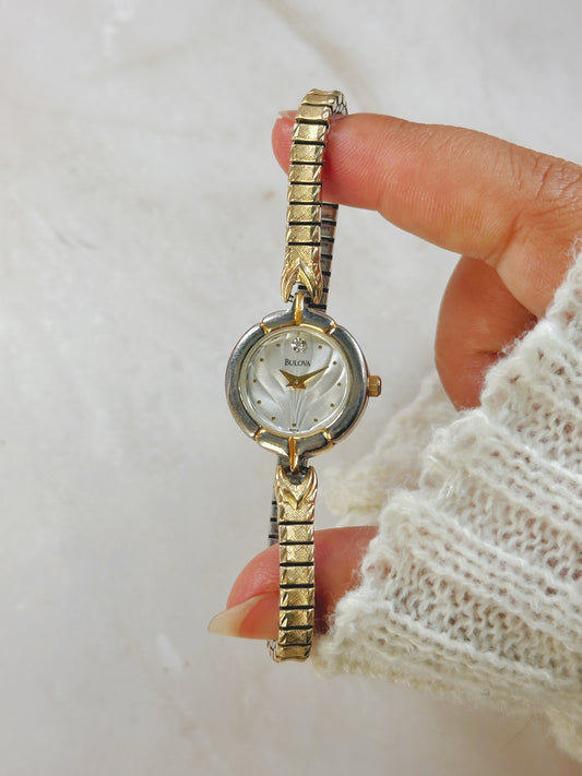 Bulova Two-Tone Ladies Watch – Silver Dial – Diamond Accent