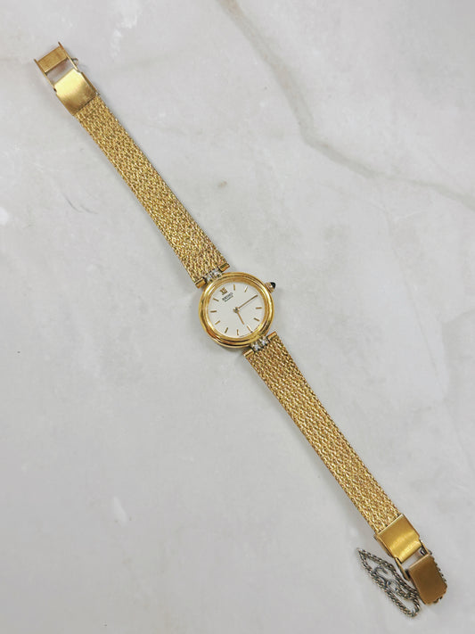 Seiko Quartz Gold-Tone Ladies Watch – Mesh Bracelet – Roman XII