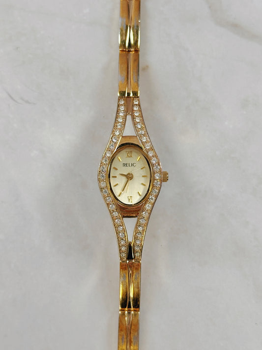 Relic Gold-Tone Ladies Watch – Crystal Accent Bracelet – Elegant Dress Style