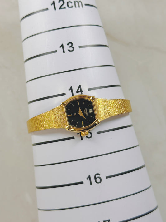 Citizen Quartz Gold-Tone Ladies Watch – Black Dial – Diamond Accent