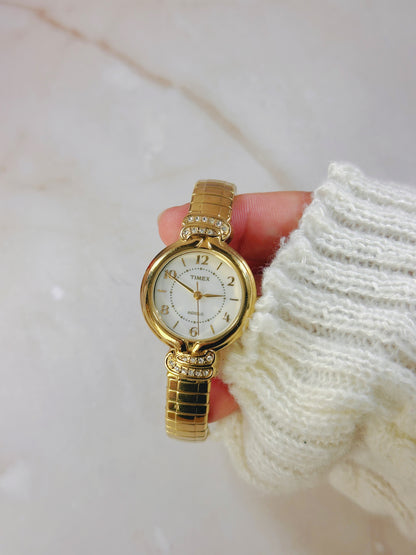 Timex Indiglo Gold-Tone Ladies Watch – Crystal Accents – Quartz Dress Style