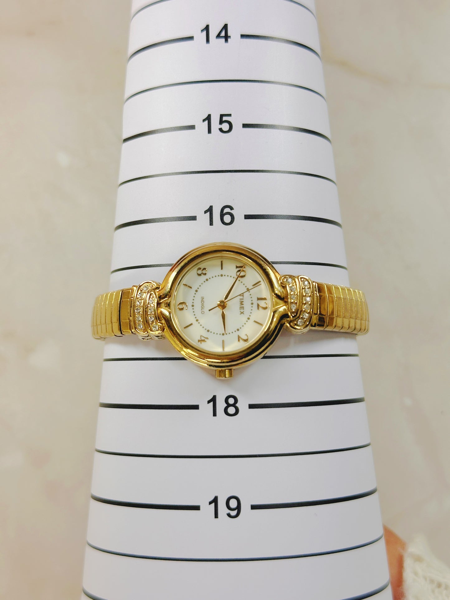 Timex Indiglo Gold-Tone Ladies Watch – Crystal Accents – Quartz Dress Style