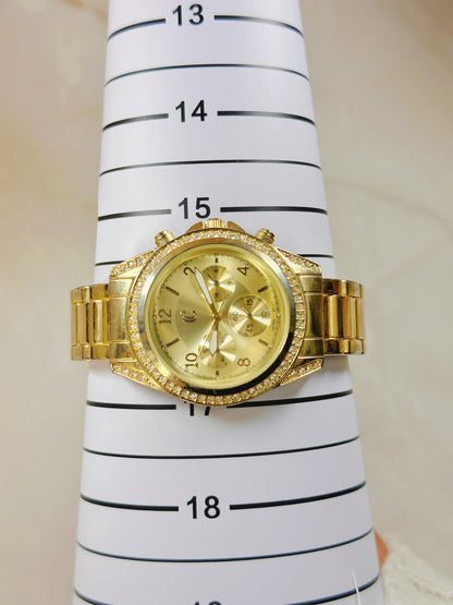 Gold-Tone Chronograph Style Watch – Crystal Bezel – Quartz – Statement Piece