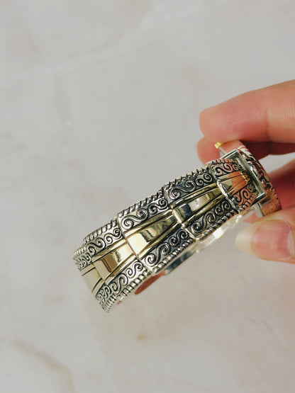 Geneva Platinum Two-Tone Bangle Watch – Ornate Design – Quartz
