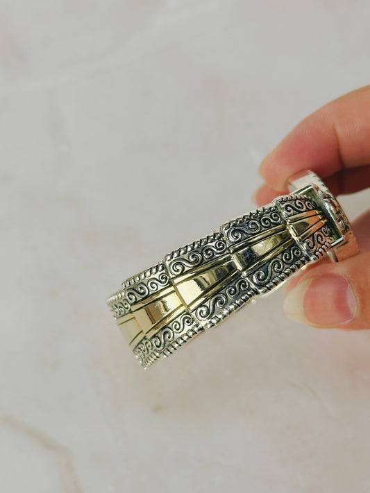 Geneva Platinum Two-Tone Bangle Watch – Ornate Design – Quartz