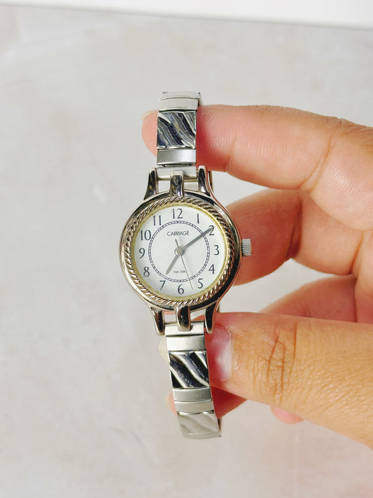 Carriage Silver-Tone Bracelet Watch – White Dial – WR 30M – New Battery