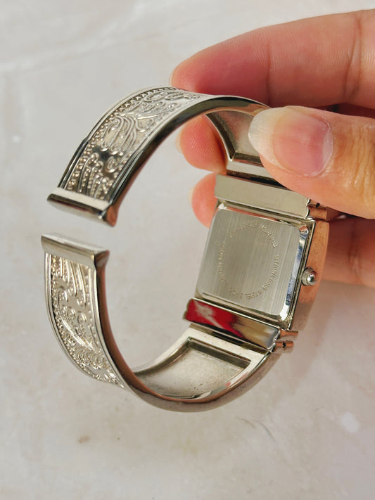 Geneva Silver Cuff Watch – Rectangular White Dial – Japan Quartz – New Battery