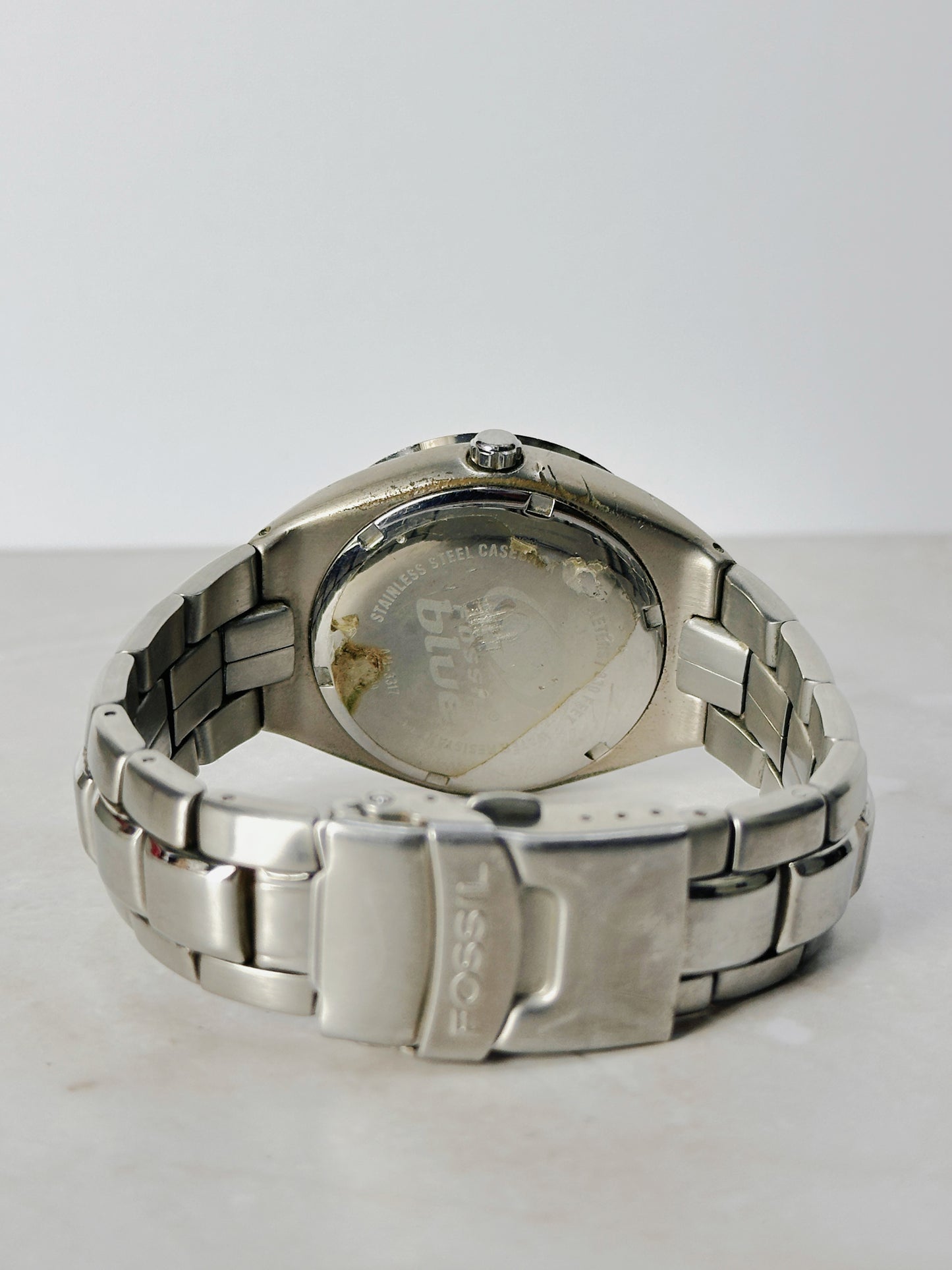 Fossil Blue 100M Stainless Steel Watch – Yellow Dial – Diver Style – New Battery