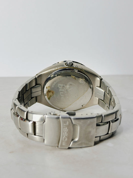 Fossil Blue 100M Stainless Steel Watch – Yellow Dial – Diver Style – New Battery