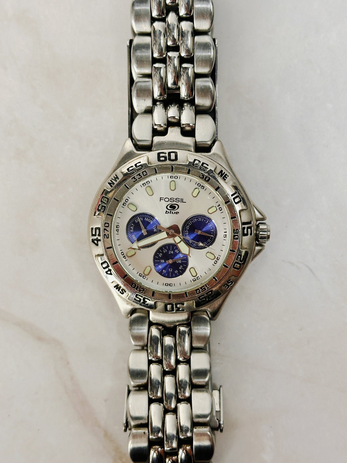 Fossil Blue Multifunction 100M Stainless Steel Watch – White Dial