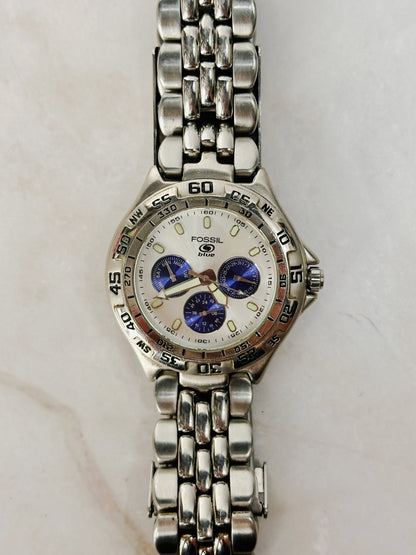 Fossil Blue Multifunction 100M Stainless Steel Watch – White Dial