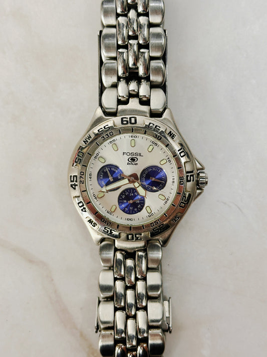 Fossil Blue Multifunction 100M Stainless Steel Watch – White Dial