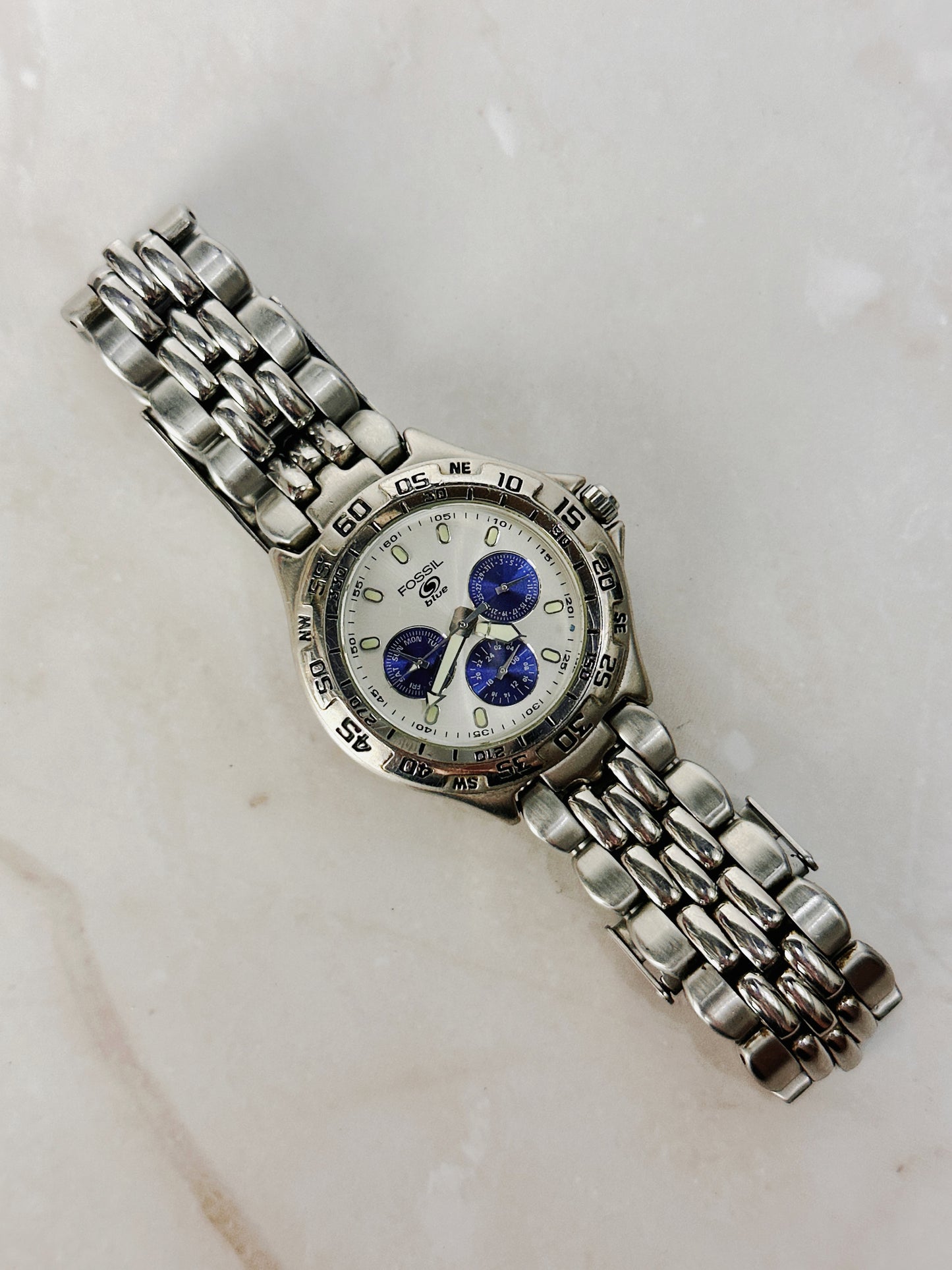 Fossil Blue Multifunction 100M Stainless Steel Watch – White Dial