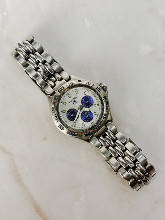 Fossil Blue Multifunction 100M Stainless Steel Watch – White Dial