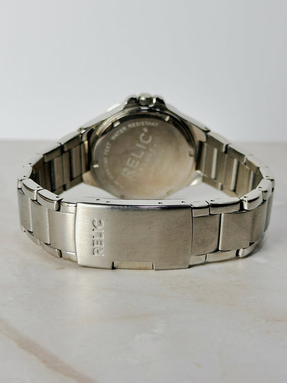 Relic Stainless Steel Date Watch – Silver Sunburst Dial – 165 ft Water Resistant