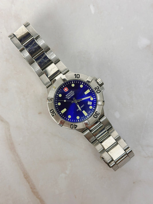 Wenger Swiss Military Diver Watch – Blue Dial – 200M / 660FT – Swiss Made – New Battery