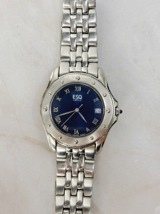 ESQ Swiss Blue Dial Watch – Stainless Steel – Roman Numerals – Date