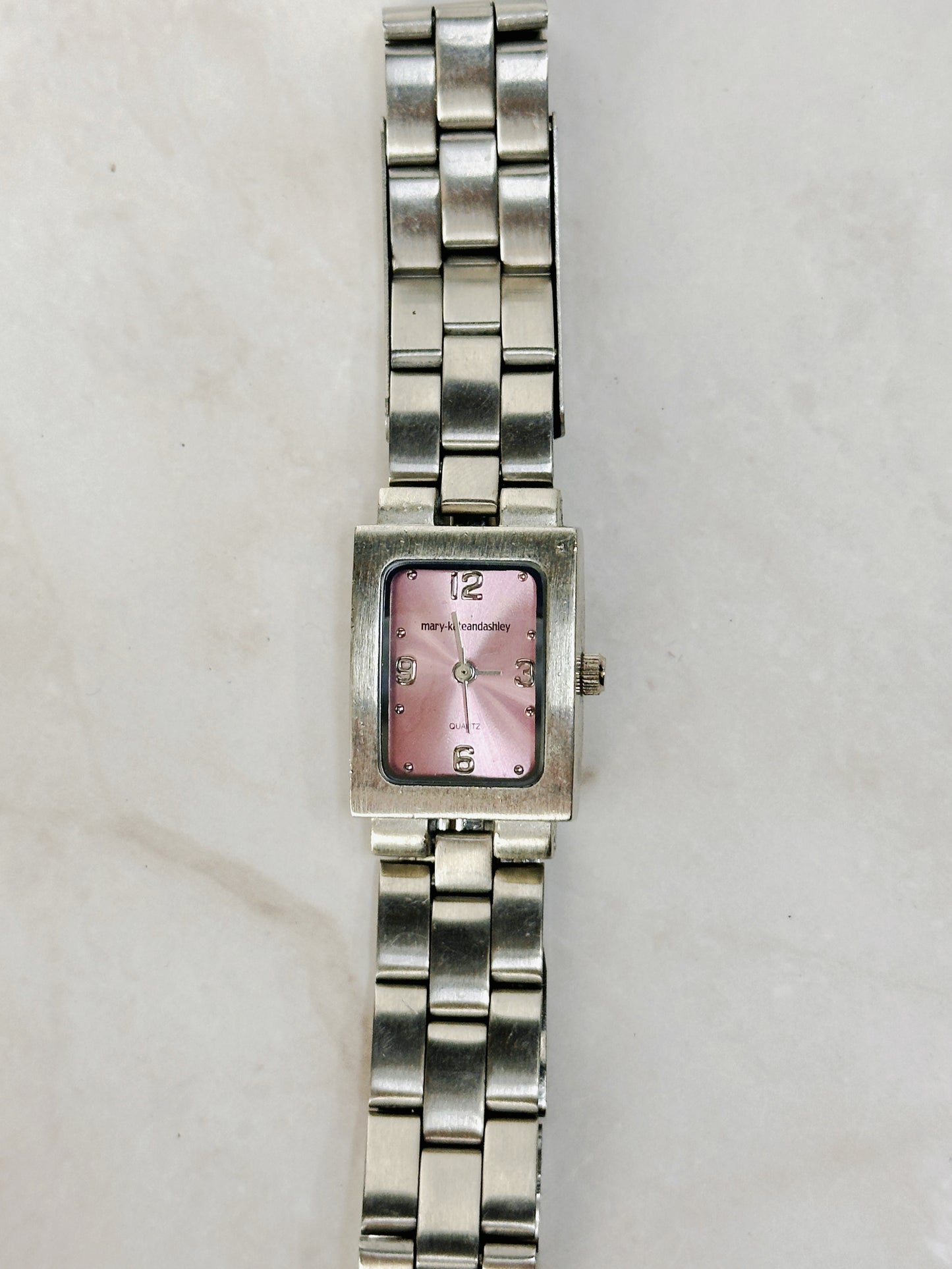 Mary-Kate and Ashley Pink Dial Watch – Stainless Steel – Rectangular Case – New Battery