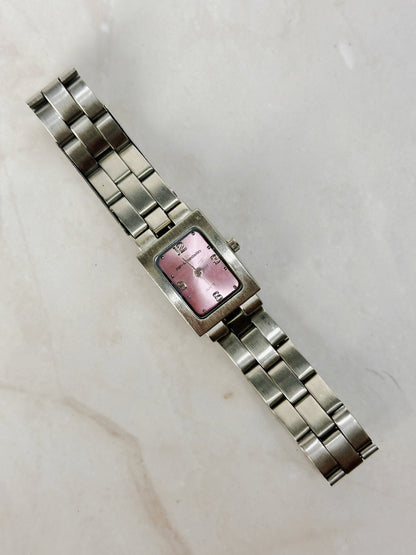 Mary-Kate and Ashley Pink Dial Watch – Stainless Steel – Rectangular Case – New Battery