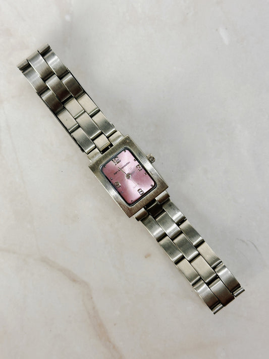 Mary-Kate and Ashley Pink Dial Watch – Stainless Steel – Rectangular Case – New Battery