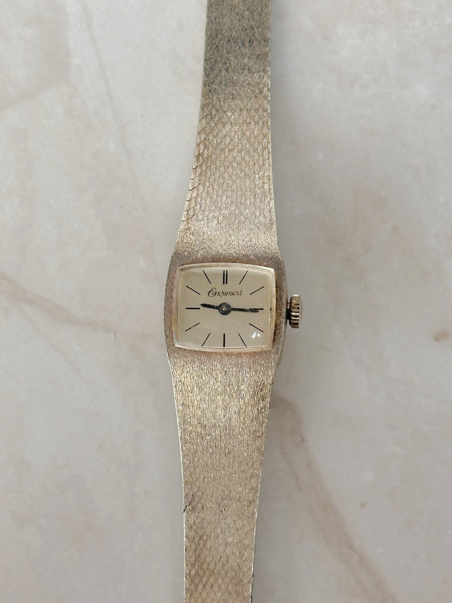 Exponent Vintage Manual Wind Watch – Gold Tone Textured Bracelet – Mechanical – New Battery Not Required