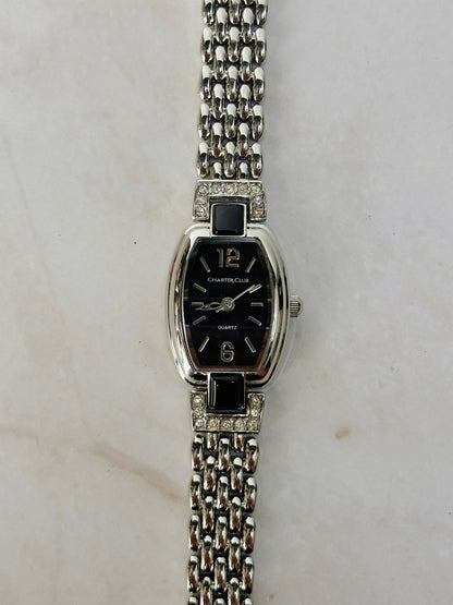 Charter Club Black Dial Bracelet Watch – Crystal Accents – Quartz – New Battery