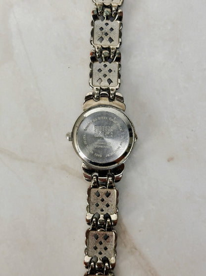 Faded Glory Marcasite Style Bracelet Watch – Ornate Silver Tone – Quartz – New Battery