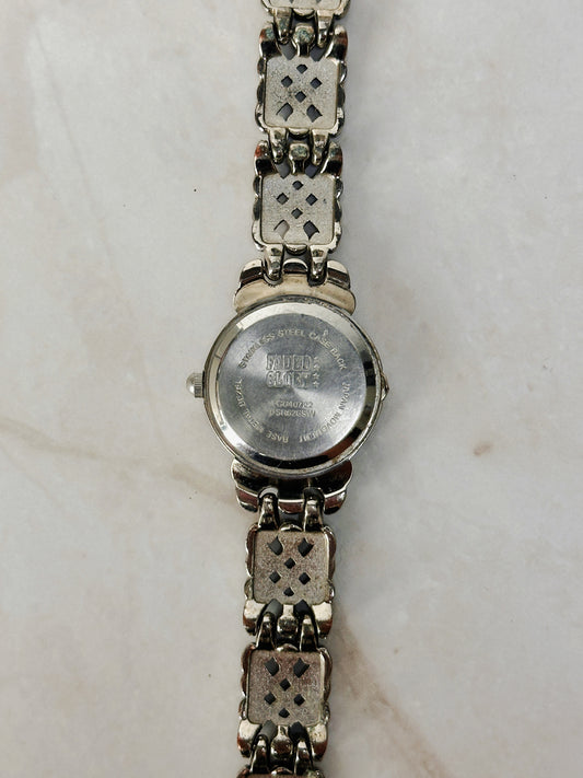 Faded Glory Marcasite Style Bracelet Watch – Ornate Silver Tone – Quartz – New Battery