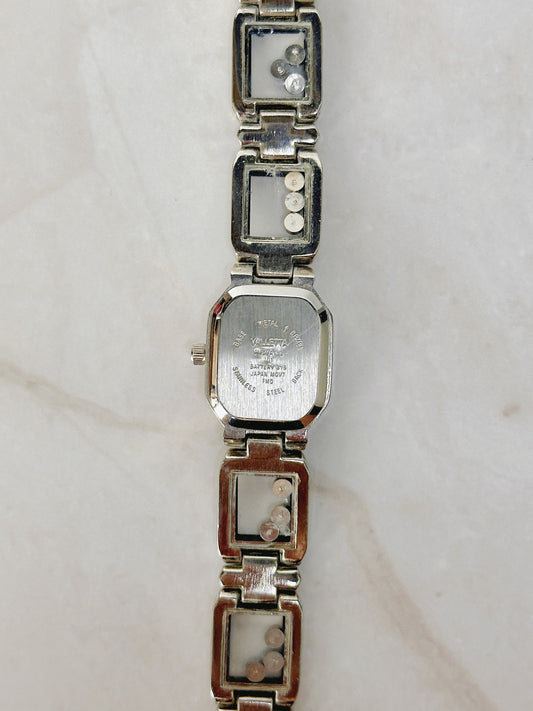 Silver Tone Bracelet Watch with Blue Crystal Accents – Square Case – Quartz – New Battery