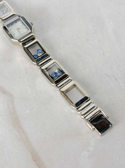 Silver Tone Bracelet Watch with Blue Crystal Accents – Square Case – Quartz – New Battery